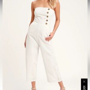 White linen strapless jumpsuit
